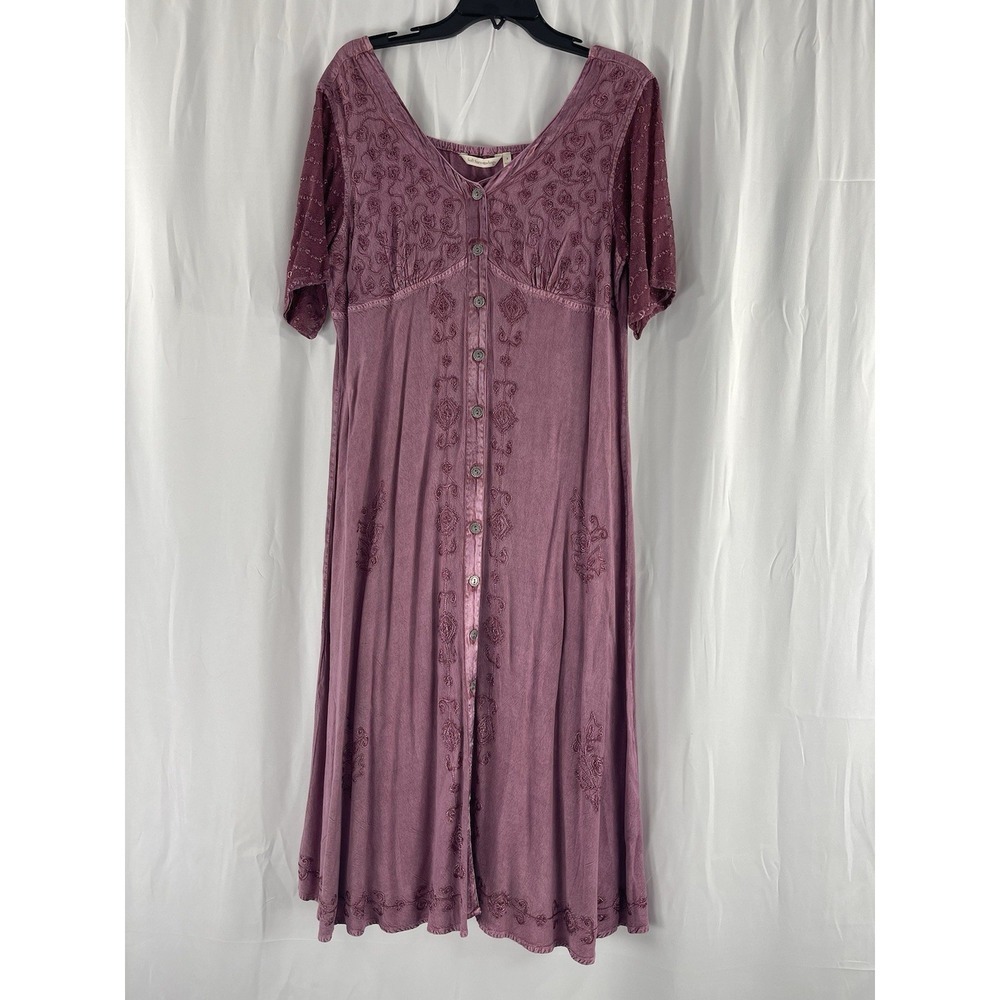 Soft Surroundings Women's Mauve Button Up Embroidered Emmelina Midi Dress Small